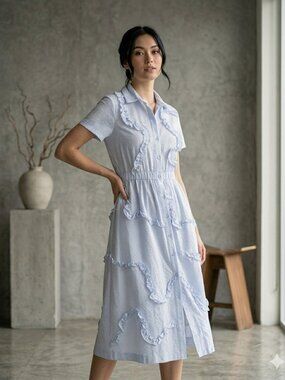 kate spade Light Blue Ruffle Midi Shirt Dress